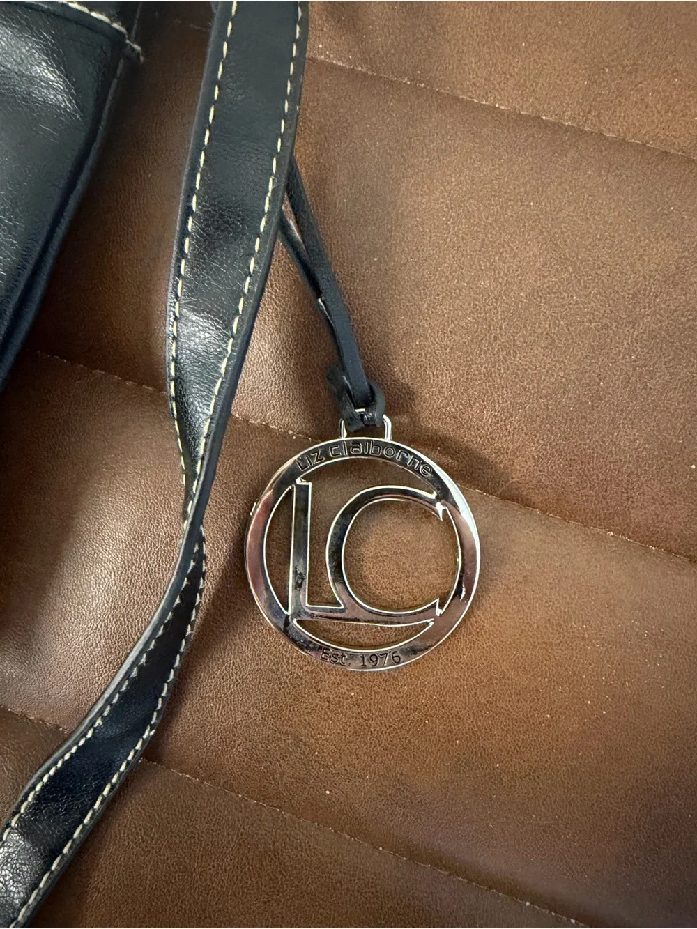 Liz Claiborne Black Leather Crossbody with Contrast Stitching